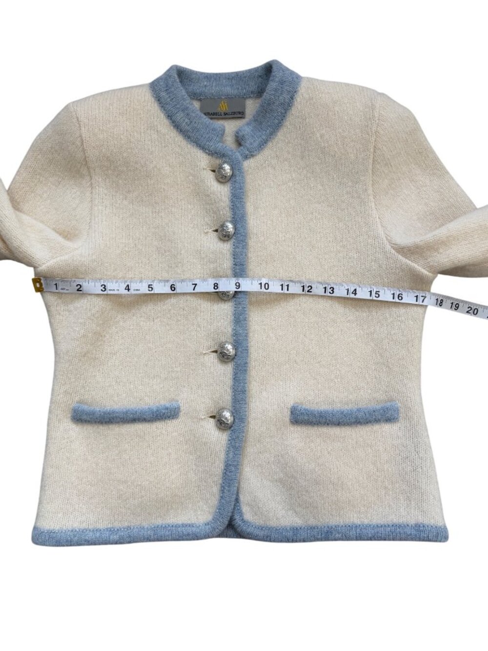 Mirabell Salzburg Womens Size Small 100% New Wool Blazer Cardigan Cream Blue - Picture 6 of 10